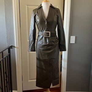 ZARA Khaki Faux Leather Belted Shirt Dress Small New w/o tag